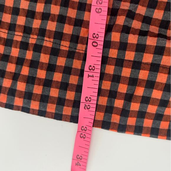 Ganni Iridescent Checked Seersucker Mini Dres Orange black sz 36 - Picture 4 of 11